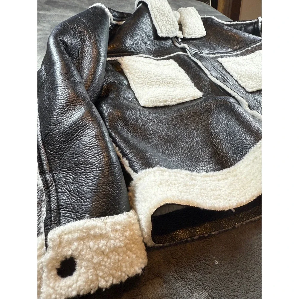 RSQ XL Teen Girl Black Faux Leather Sherpa‎ Lined Aviator Jacket